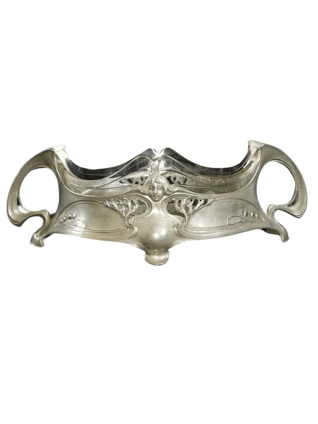 Art Nouveau pewter Centerpiece with Glass Insert WMF, liberty 16.5" wide - Estate Fresh Austin