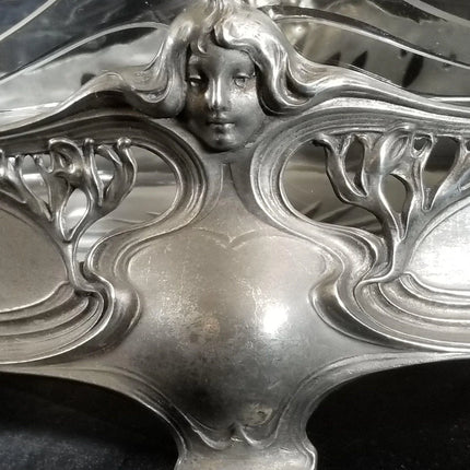 Art Nouveau pewter Centerpiece with Glass Insert WMF, liberty 16.5" wide - Estate Fresh Austin