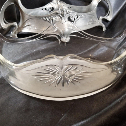 Art Nouveau pewter Centerpiece with Glass Insert WMF, liberty 16.5" wide - Estate Fresh Austin
