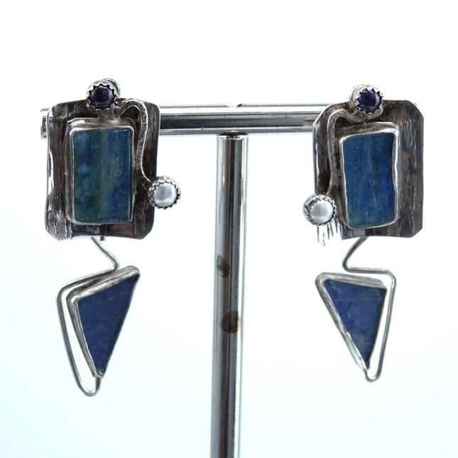 Jackie Cohen Sterling Handmade Earrings pearls and sea glass - Estate Fresh Austin