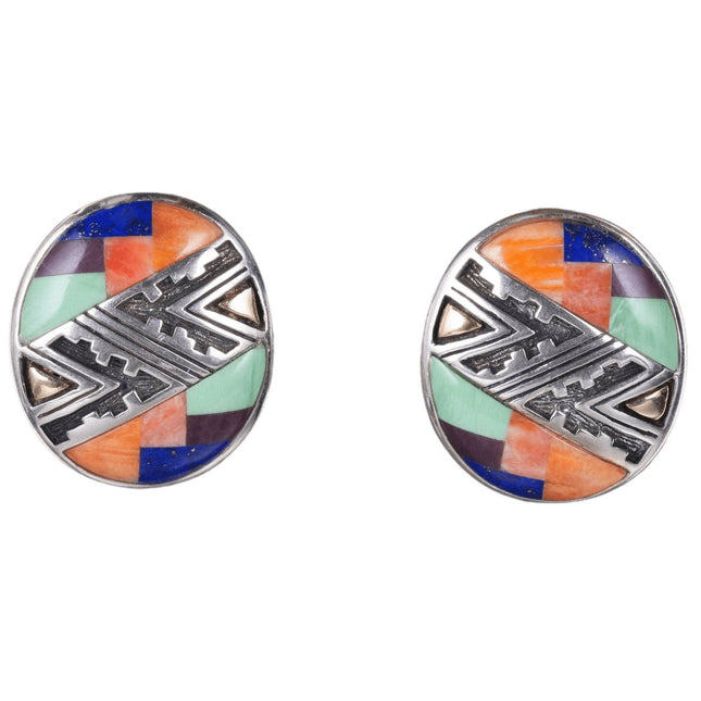 Asch Grossbardt 18k/Sterling Multi - stone inlay earrings - Estate Fresh Austin