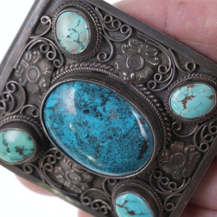 Asian/Middle eastern Antique Sterling turquoise belt buckle - Estate Fresh Austin