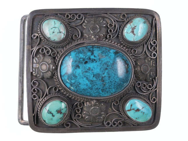 Asian/Middle eastern Antique Sterling turquoise belt buckle - Estate Fresh Austin