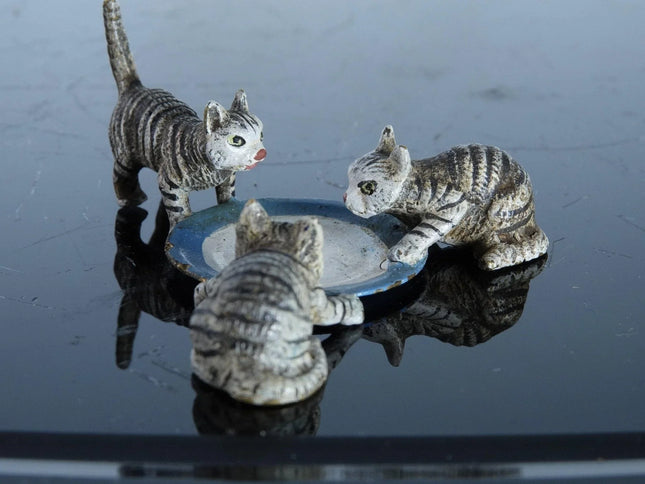 Austrian Cold Painted Bronze 3 Cats at Bowl - Estate Fresh Austin