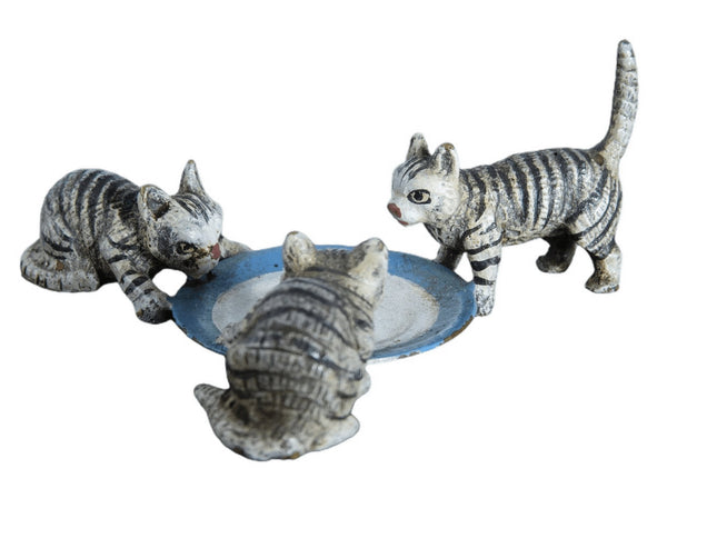 Austrian Cold Painted Bronze 3 Cats at Bowl - Estate Fresh Austin