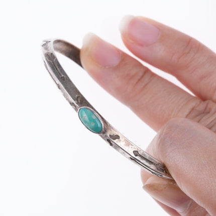 6 5/8" 30's-40's Navajo Hand stamped silver and turquoise bracelet