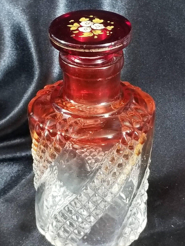 Baccarat Rose Tiente Rubina Glass Scent Bottle with enameled lid c.1890 - Estate Fresh Austin