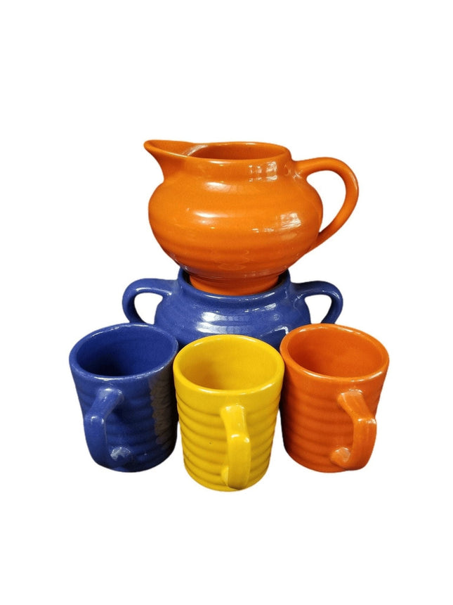 Bauer Demitasse Cups and Creamer/Sugar Orange Cobalt Yellow (5 pieces) MINT Cali - Estate Fresh Austin