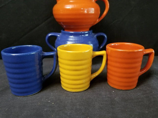 Bauer Demitasse Cups and Creamer/Sugar Orange Cobalt Yellow (5 pieces) MINT Cali - Estate Fresh Austin