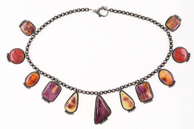 Bea Tom Navajo Spiny Oyster and Sterling Necklace - Estate Fresh Austin