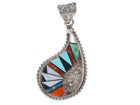 Bevis Tsadiasi Zuni Multi-Stone inlay tufa cast sterling pendant - Estate Fresh Austin
