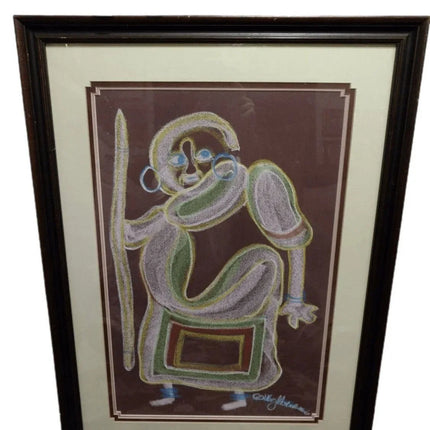 Billy Molokeng LISTED South African ARTIST Pastel Drawing Warrior with Spear - Estate Fresh Austin