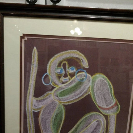 Billy Molokeng LISTED South African ARTIST Pastel Drawing Warrior with Spear - Estate Fresh Austin