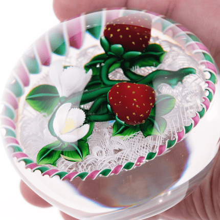 Bob Banford Strawberries with blooms lampwork paperweight - Estate Fresh Austin