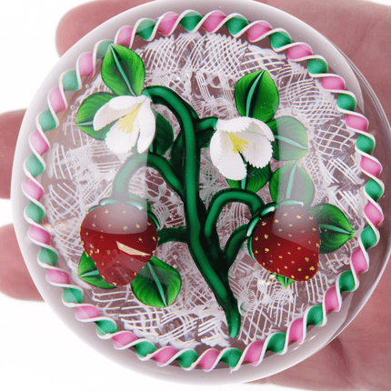 Bob Banford Strawberries with blooms lampwork paperweight - Estate Fresh Austin