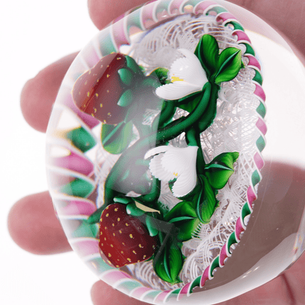 Bob Banford Strawberries with blooms lampwork paperweight - Estate Fresh Austin