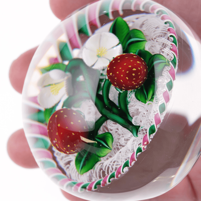 Bob Banford Strawberries with blooms lampwork paperweight - Estate Fresh Austin