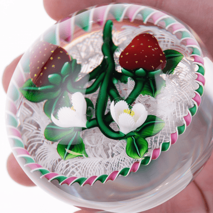 Bob Banford Strawberries with blooms lampwork paperweight - Estate Fresh Austin