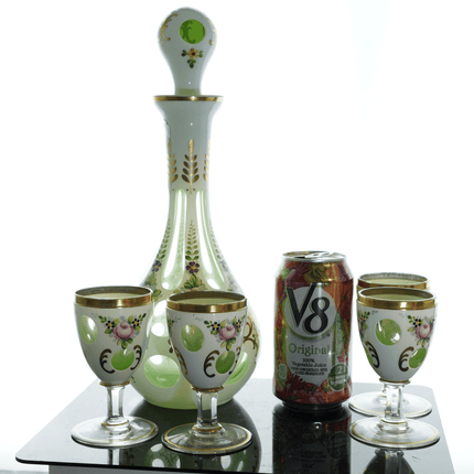 Bohemian Cut Overlay Glass Decanter and wine glasses - Estate Fresh Austin