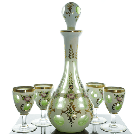 Bohemian Cut Overlay Glass Decanter and wine glasses - Estate Fresh Austin