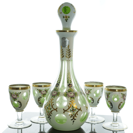 Bohemian Cut Overlay Glass Decanter and wine glasses - Estate Fresh Austin