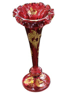Bohemian Ruby Cranberry Gold Enameled Jack in the Pulpit Vase Ruffled 16.75