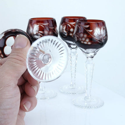 Bohemian Ruby Cut to clear Cordial glasses set of 4 - Estate Fresh Austin