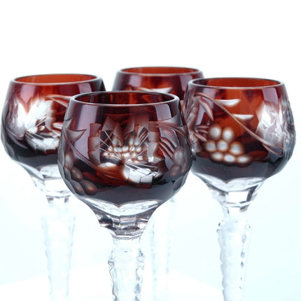Bohemian Ruby Cut to clear Cordial glasses set of 4 - Estate Fresh Austin