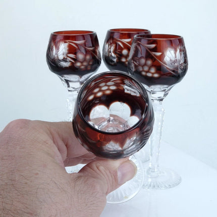 Bohemian Ruby Cut to clear Cordial glasses set of 4 - Estate Fresh Austin
