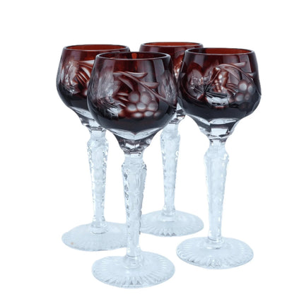 Bohemian Ruby Cut to clear Cordial glasses set of 4 - Estate Fresh Austin