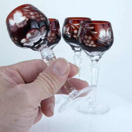 Bohemian Ruby Cut to clear Cordial glasses set of 4 - Estate Fresh Austin