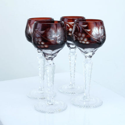 Bohemian Ruby Cut to clear Cordial glasses set of 4 - Estate Fresh Austin
