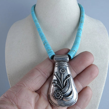 Brihilda Crispin Coriz Santo Domingo Pueblo Heishi Turquoise Sterling Silver Nec - Estate Fresh Austin