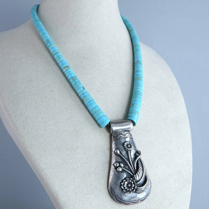 Brihilda Crispin Coriz Santo Domingo Pueblo Heishi Turquoise Sterling Silver Nec - Estate Fresh Austin