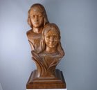 Brother and Sister Carved Wood Bust Statue by Florentino Hensen Guagua Pampanga - Estate Fresh Austin