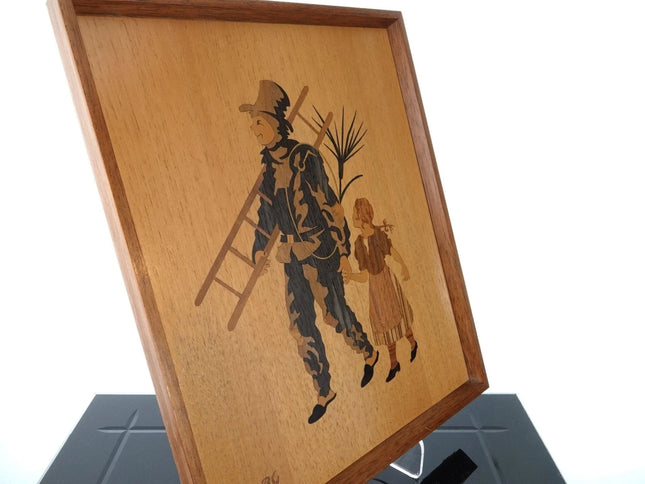Buchschmid & Gretaux Marquetry Wood Inlay work Germany Chimneysweep and his daug - Estate Fresh Austin