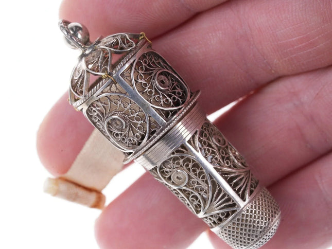 c1790-1800 Antique Sterling Filigree Thimble/Tape/Scent Bottle, English - Estate Fresh Austin