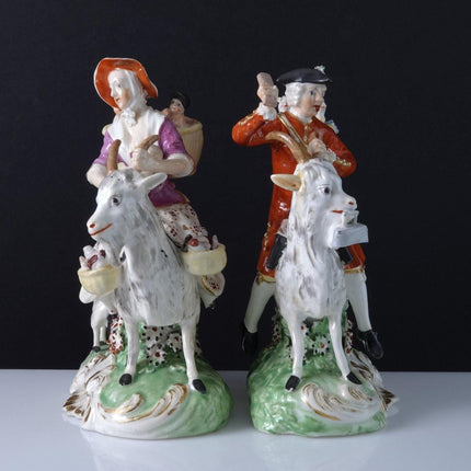 c1790 Derby Figure Group Pair "The Welsh Tailors" Woman Breastfeeding guy with t - Estate Fresh Austin