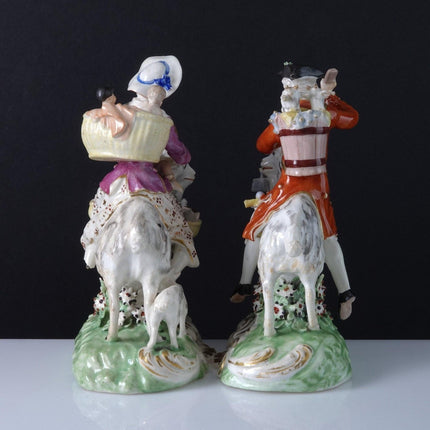 c1790 Derby Figure Group Pair "The Welsh Tailors" Woman Breastfeeding guy with t - Estate Fresh Austin