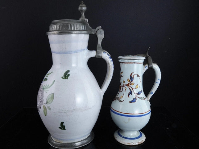 c1800 2 Antique Delft Lidded Jugs - Estate Fresh Austin