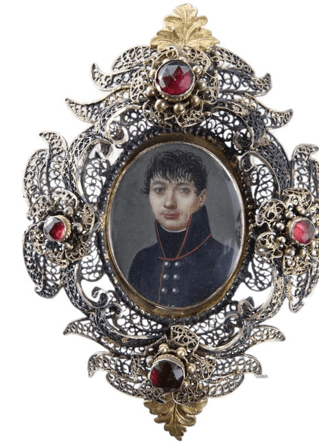 c1800 Portrait Miniature of Swiss/Prussian Soldier in Gilt silver filigree frame - Estate Fresh Austin