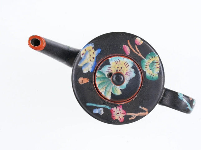 C1810 Davenport Miniature Black Ground Resist Peony Famille Noire Teapot - Estate Fresh Austin