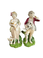 c.1810 Derby Figures Boy and Girl Holding Lamb and Dog - Estate Fresh Austin