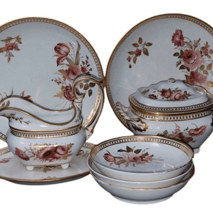 C.1810 Derby Porcelain Hand Painted Gold and Florals Lot 9pc - Estate Fresh Austin