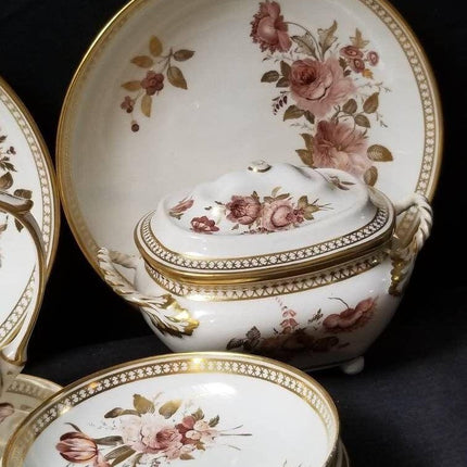 C.1810 Derby Porcelain Hand Painted Gold and Florals Lot 9pc - Estate Fresh Austin