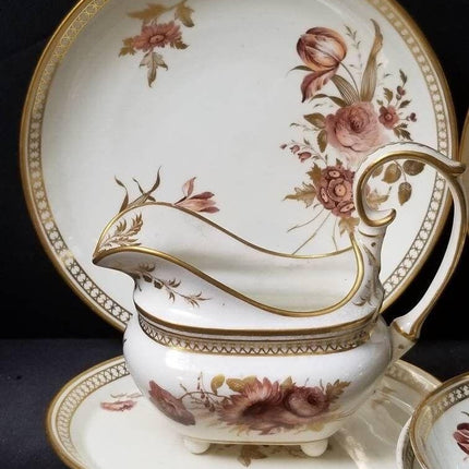 C.1810 Derby Porcelain Hand Painted Gold and Florals Lot 9pc - Estate Fresh Austin