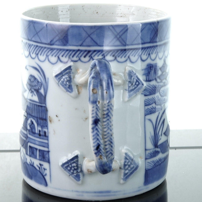 c1820 Chinese Blue Underglaze Canton Porcelain Mug - Estate Fresh Austin