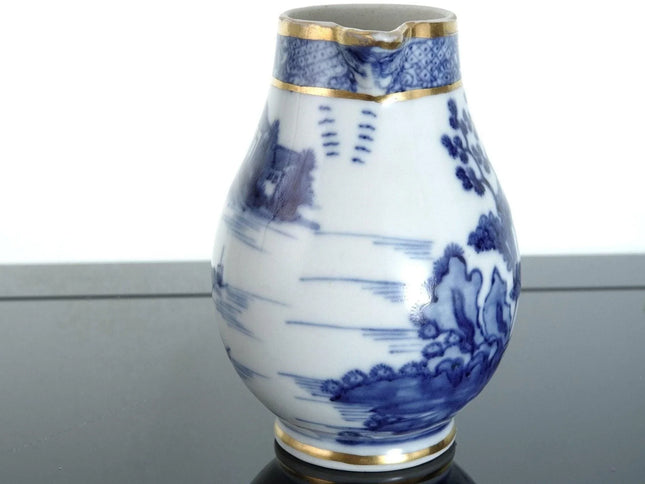 c1820 Chinese Blue Underglaze decorated mini Jug with gold decoration - Estate Fresh Austin