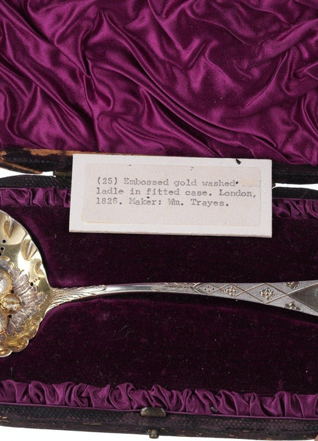 c1826 William Trayes Sterling Berry Spoon with Wood fitted case - Estate Fresh Austin