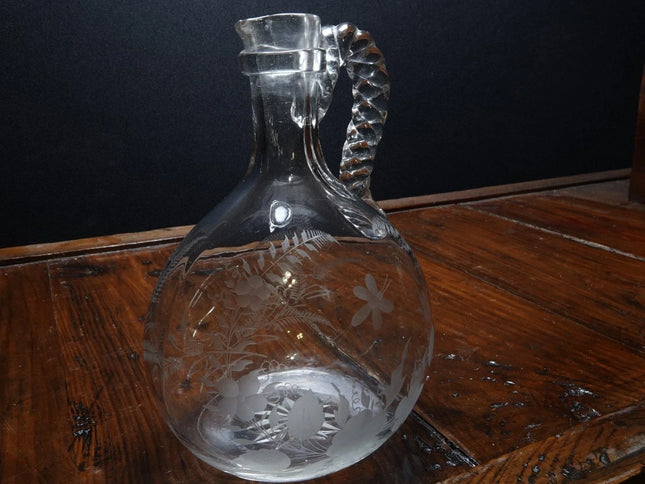 c1830 American Flint Glass Wheelcut Handled Bottle - Estate Fresh Austin